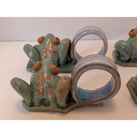 Frog-Shaped Napkin Rings Earthy Colors Handmade Stoneware Alfresco Table Decor - Picture 6 of 10